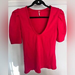 Free people deep V neck puff sleeve NWOT